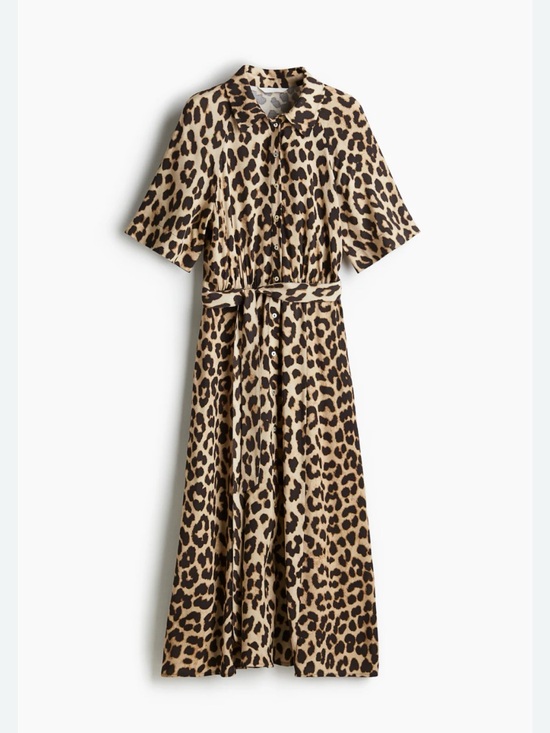 H&M Dresses & Skirts - ❤️ H&M Leopard Print Shirt Dress with Waist Tie - Tan/Black